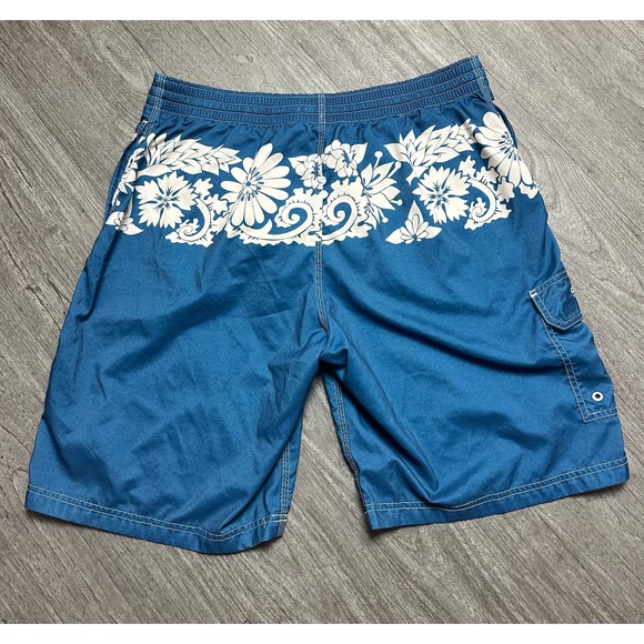 Speedo Blue White Hawaiian Floral Lined Swim Surf Board Shorts Men Size L - Picture 5 of 5